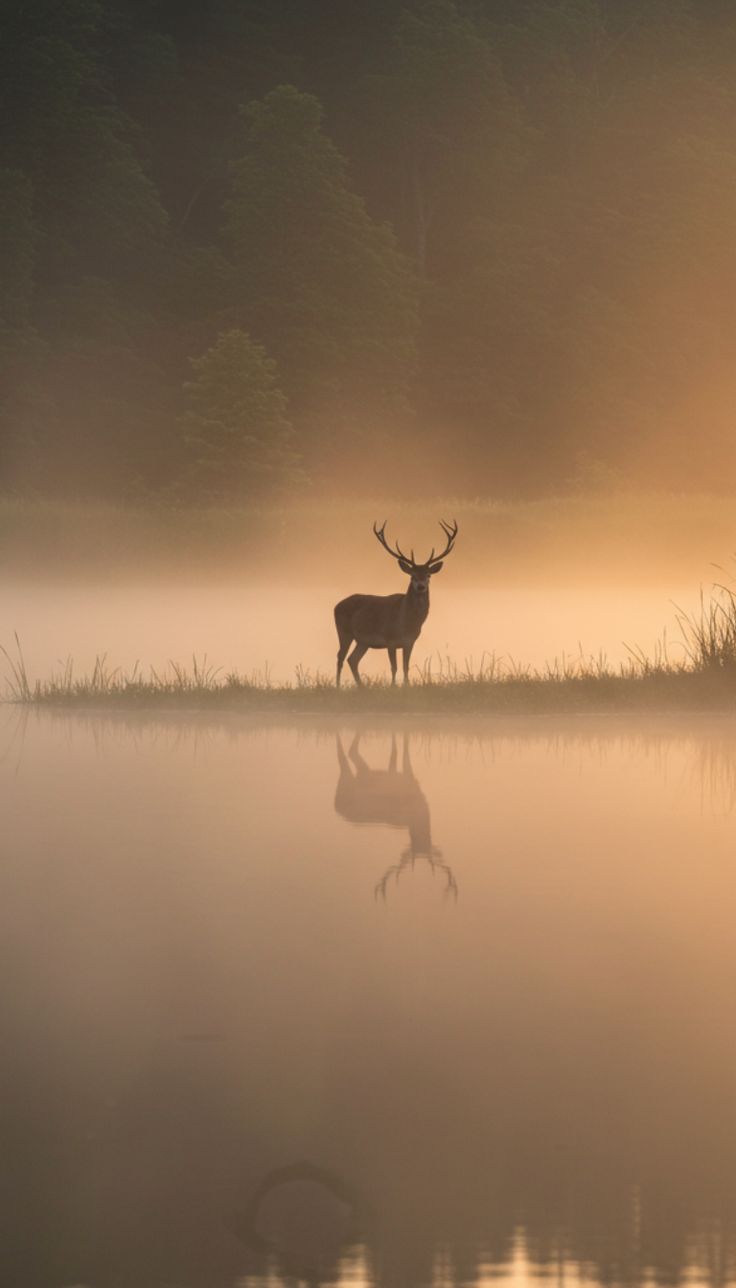 Cerf dans la brume dans une ambiance apaisante