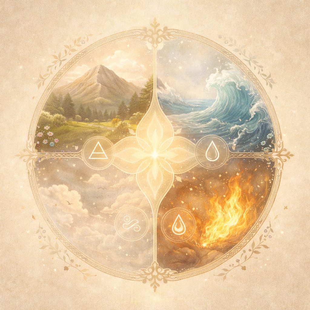 les 4 éléments : l'eau, la terre, le feu, l'air